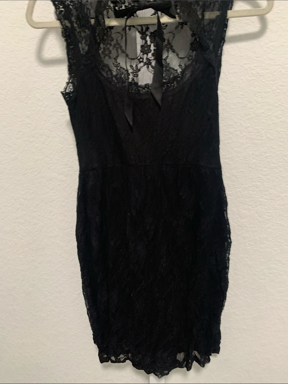 Lip Service Black Lace Tie Neck Sheath Dress - Picture 3 of 8